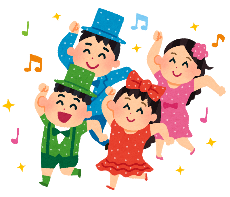 Family wearing costumes and dancing