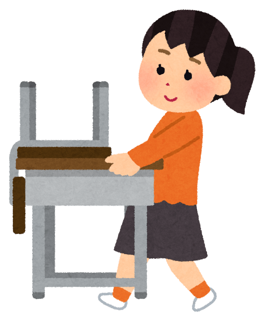 Student carrying a desk (girl)