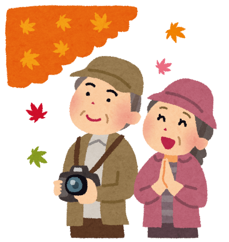 A couple is hunting for autumn leaves