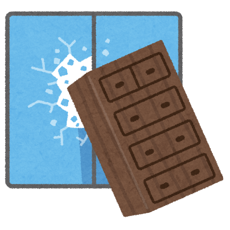 Illustration of furniture falling and breaking a window (accident)