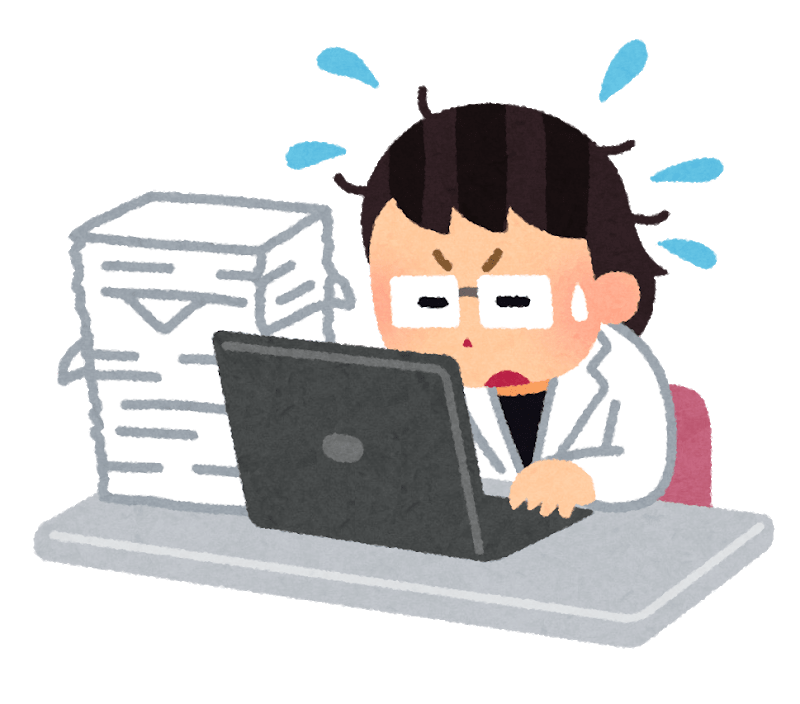 A woman in a white coat who is busy working