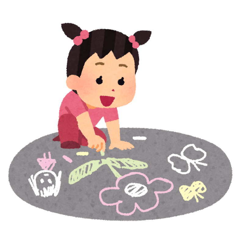 Child scribbling on the road