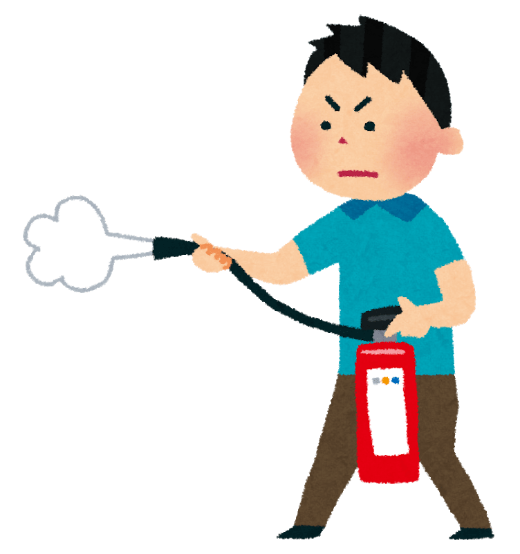 Men using a fire extinguisher