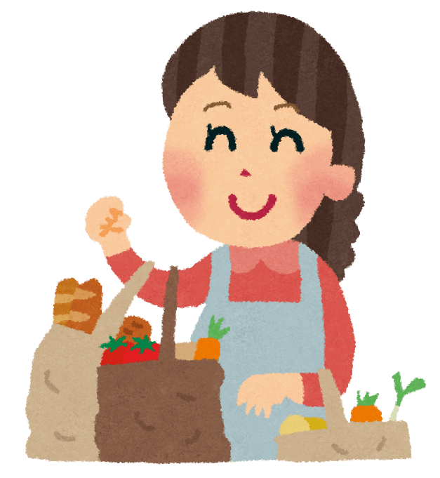 Shopping (housewife buying vegetables and bread)