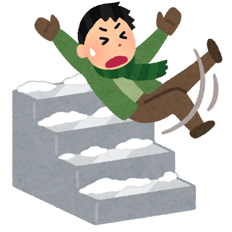 A person who falls on a frozen staircase (male)