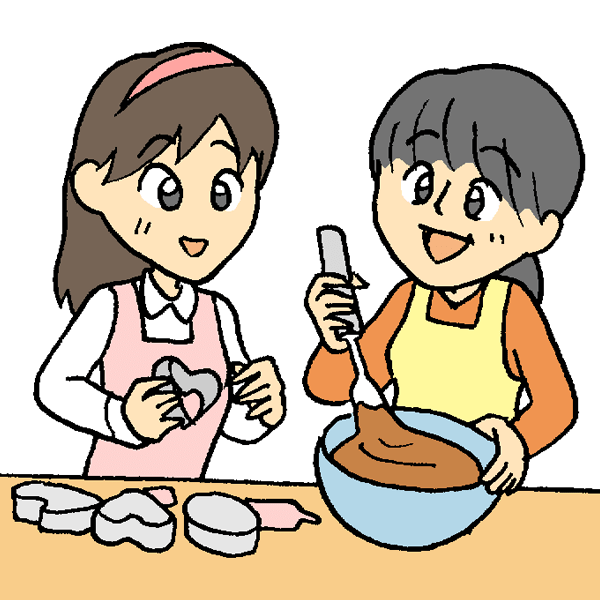 Daughter and mother making chocolate