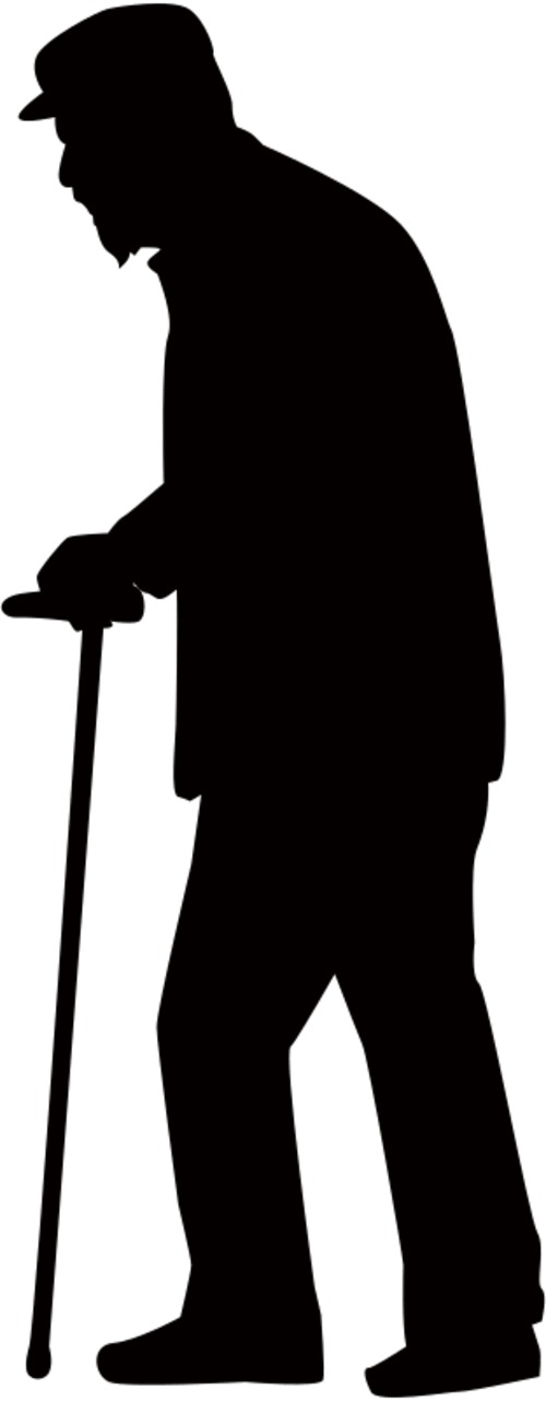 Silhouette material of an old man wearing a cane