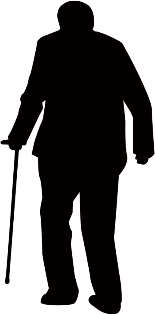Silhouette material of an old man wearing a cane