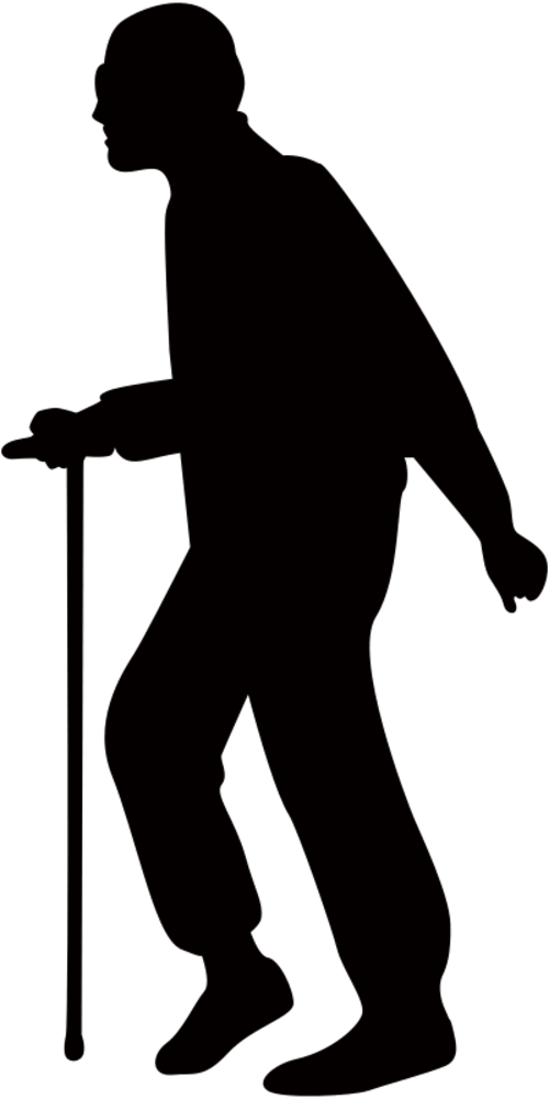 Silhouette material of an old man wearing a cane