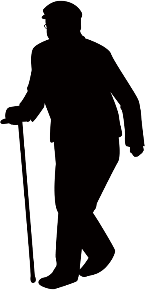 Silhouette material of an old man wearing a cane