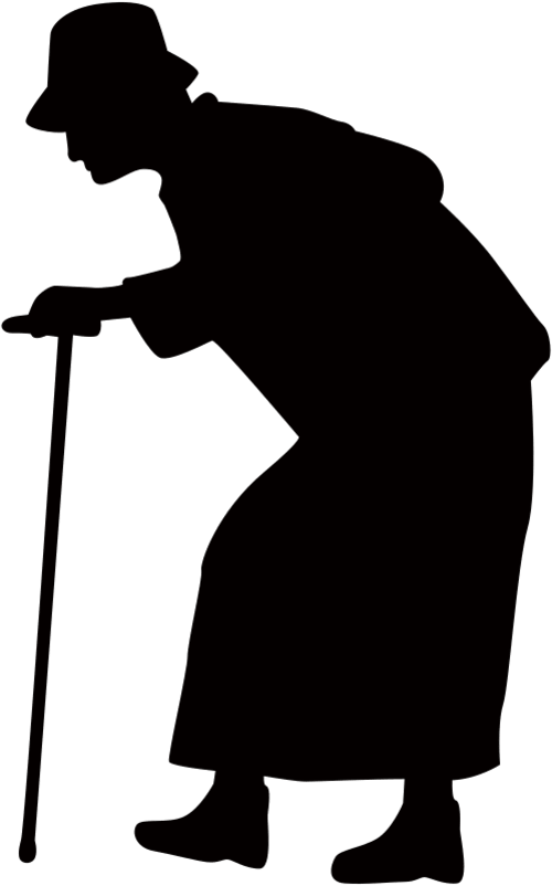 Silhouette material of an old man wearing a cane