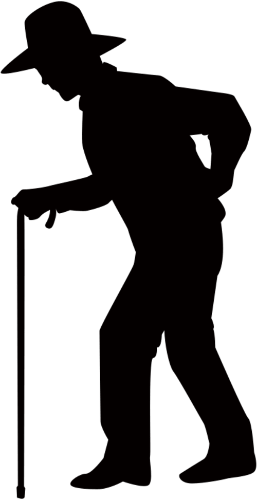 Silhouette material of an old man wearing a cane
