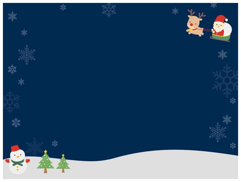 (December / winter) Christmas night sky and Santa / reindeer / snowman / tree decoration background