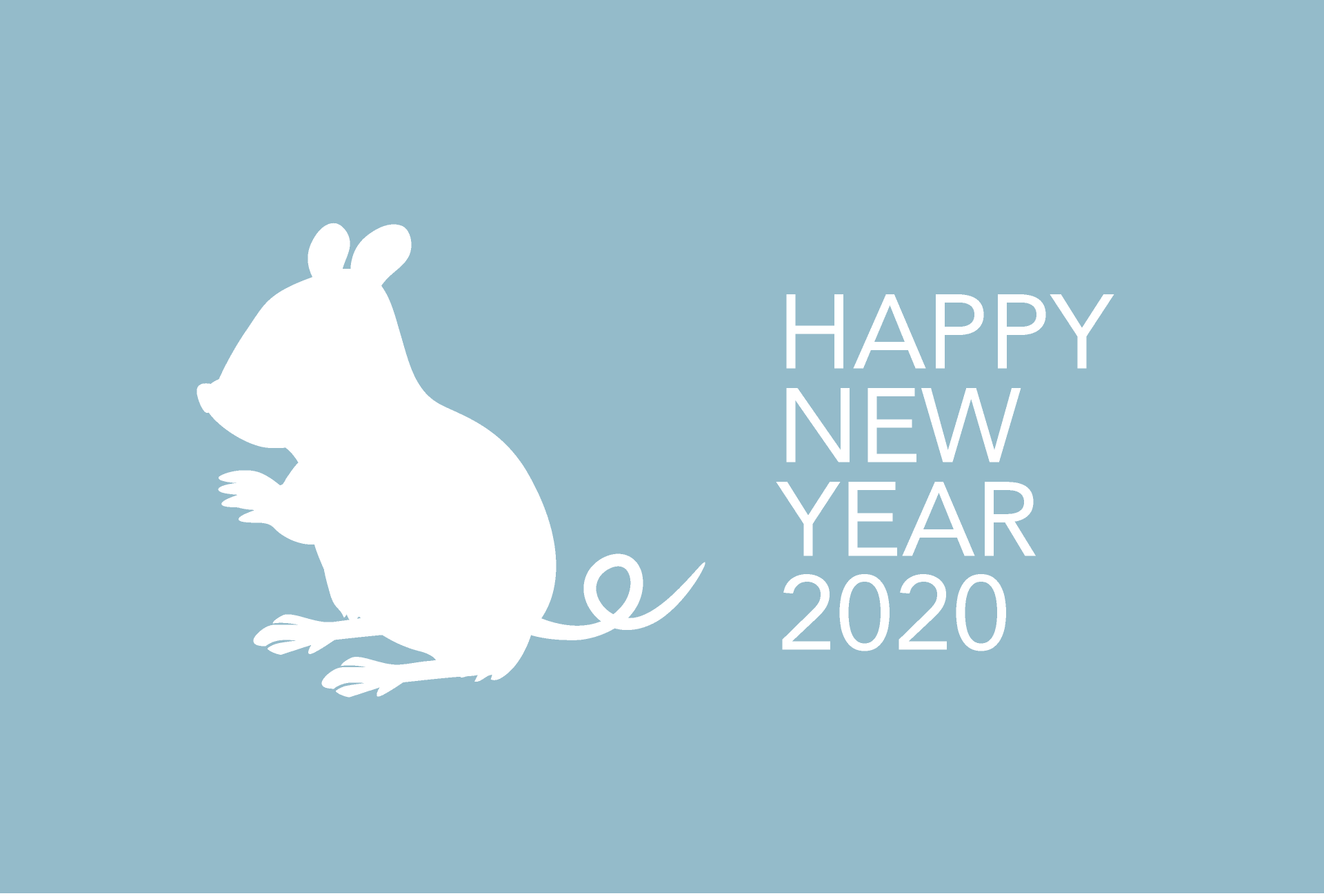 New Year's card with white mouse silhouette