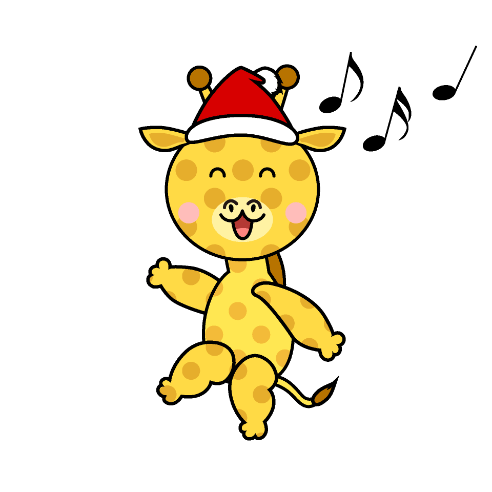 Giraffe character in Santa hat