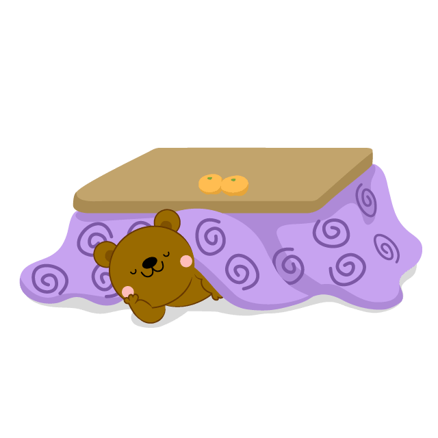 Bear character sleeping in a kotatsu