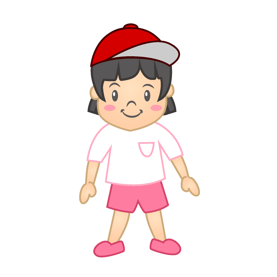 Red hat A cute kindergarten girl in gym clothes