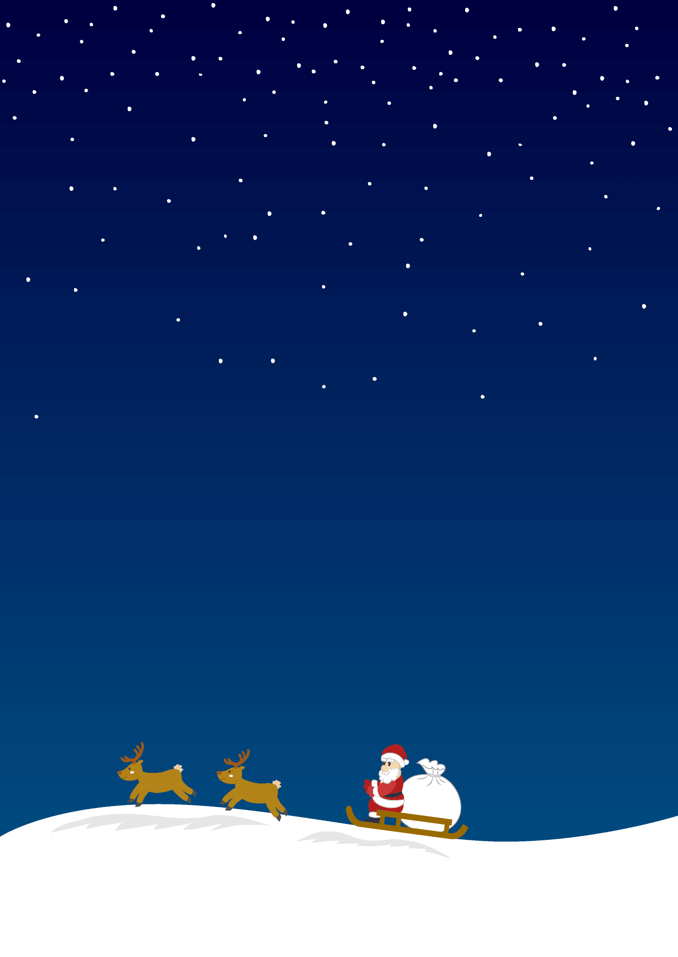 Santa Claus pulling a sled on a snowy night (vertical)