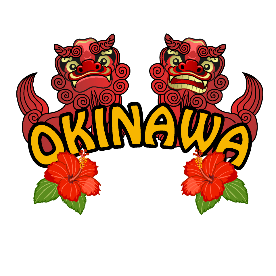OKINAWA characters of Shisa and Hibiscus