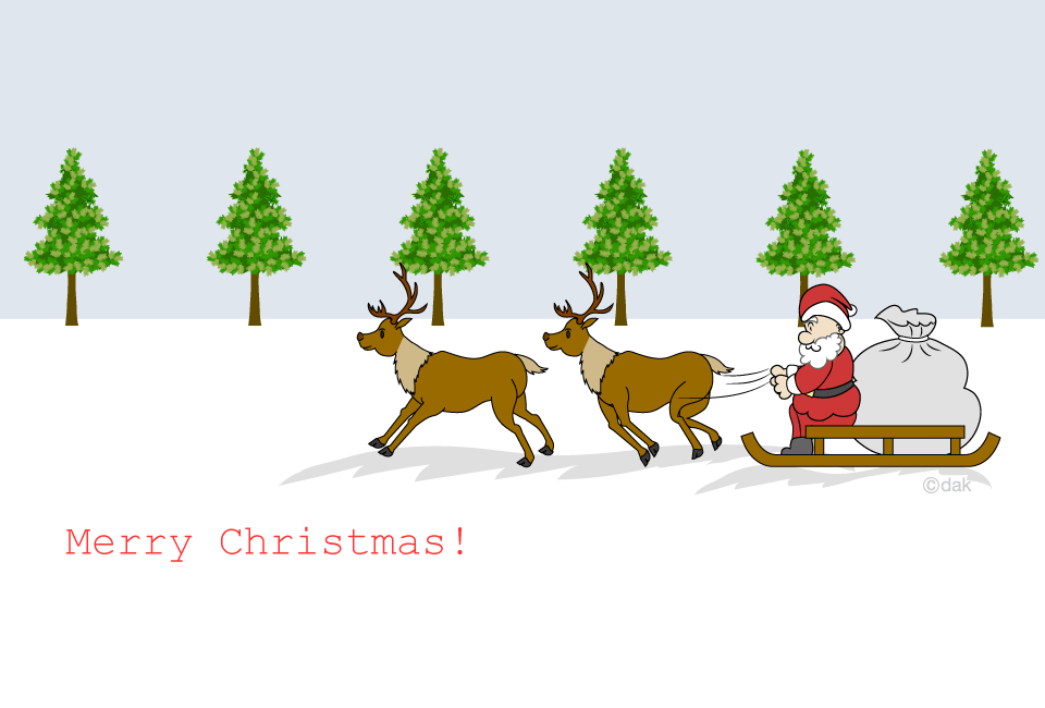 Christmas card of reindeer pulling sled