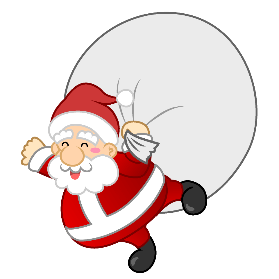 Santa character flying with a gift