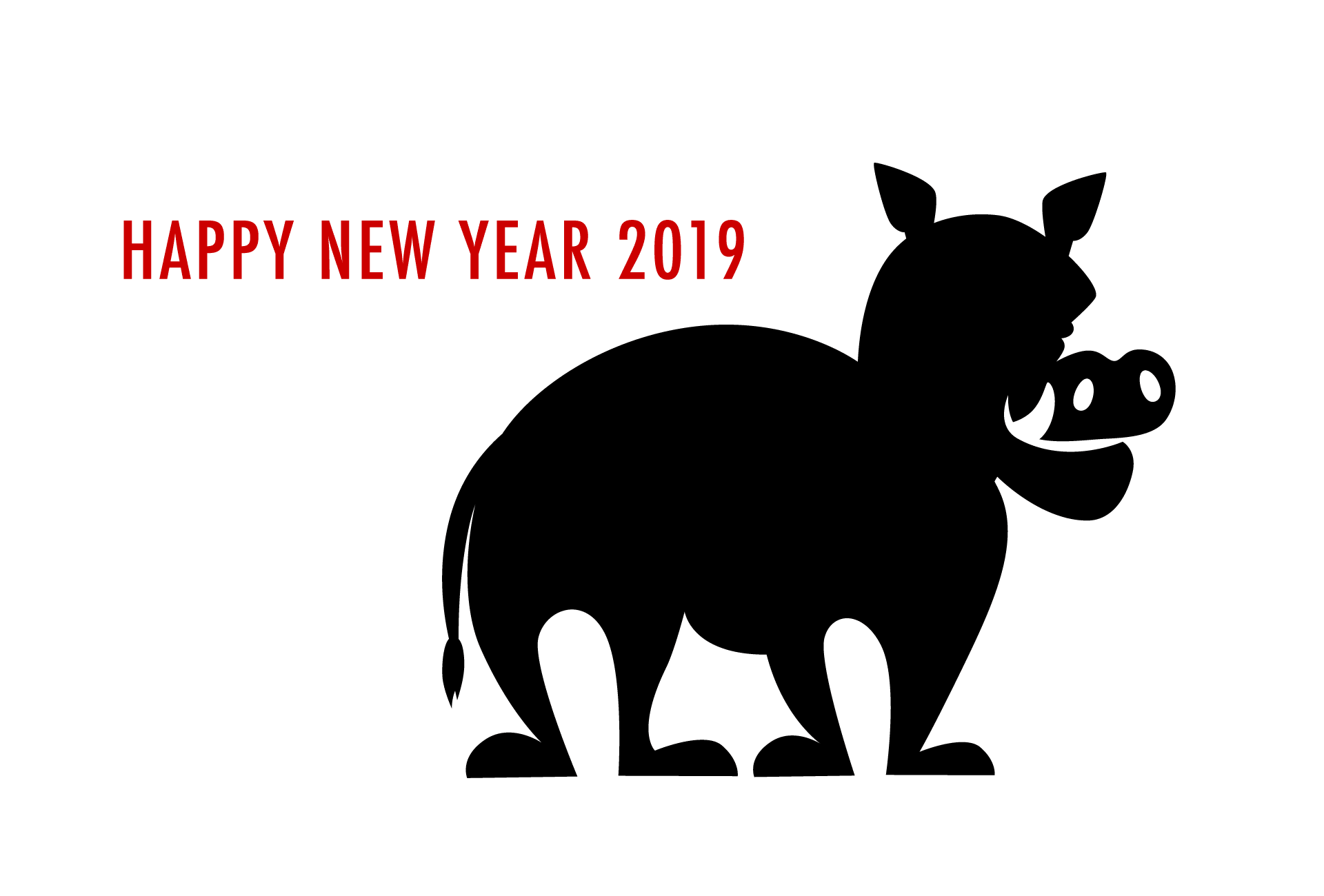 Black and white boar silhouette New Year's card
