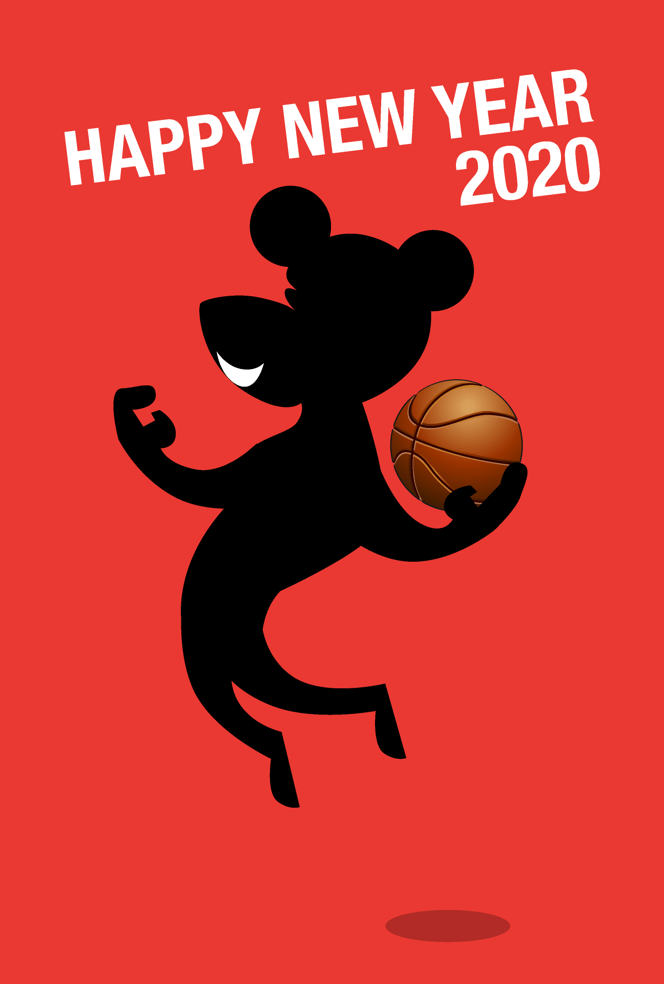Mouse silhouette New Year's card playing basketball