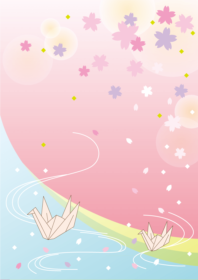 Japanese style frame Frame illustration (image of cherry blossoms and folded paper cranes)