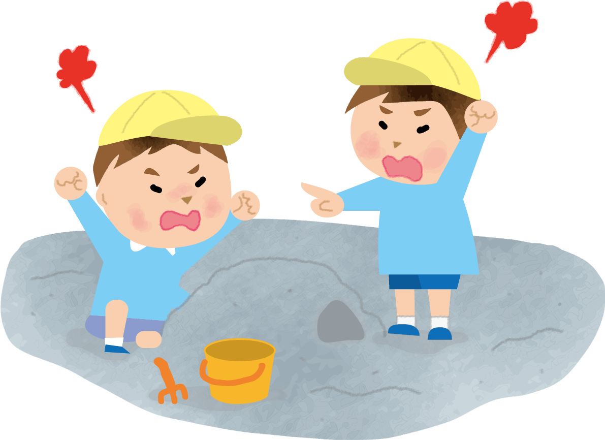 Children fighting in the sandbox of a nursery school