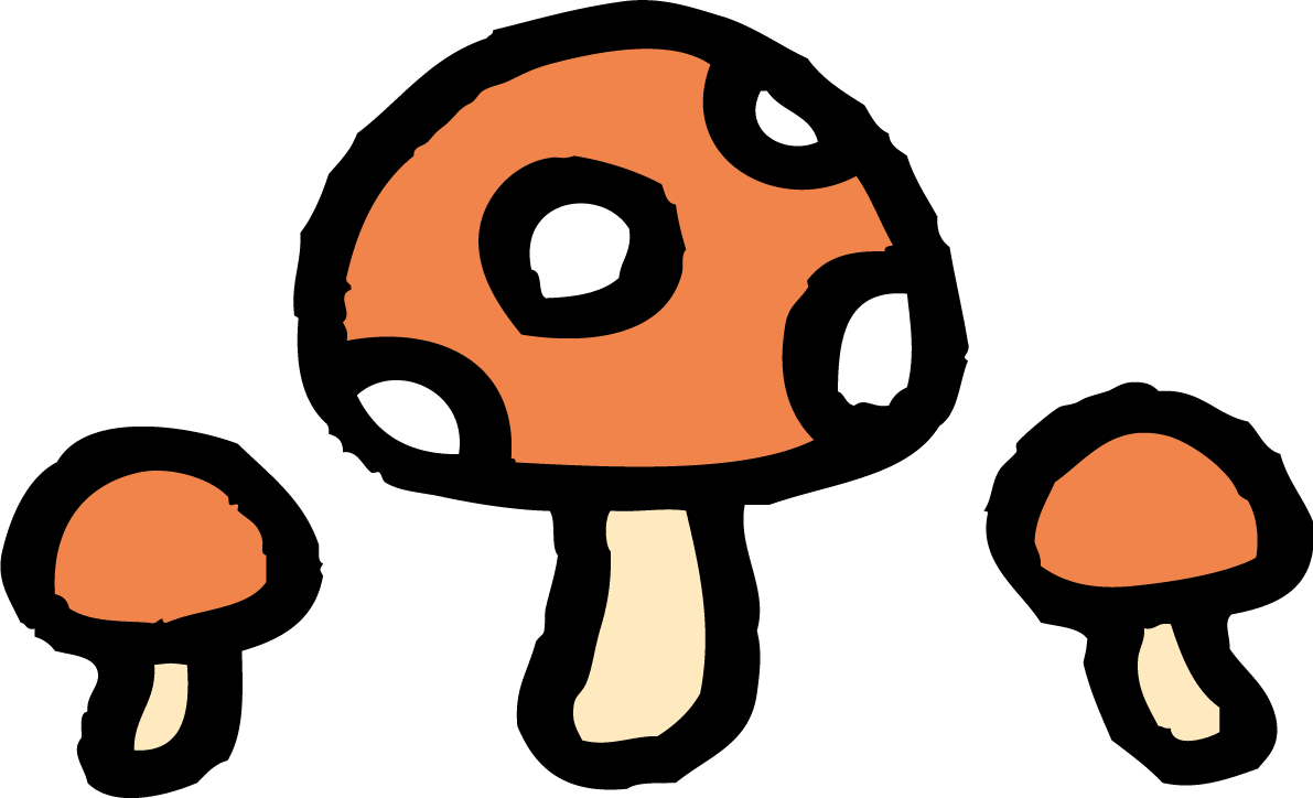 Three cute red mushrooms