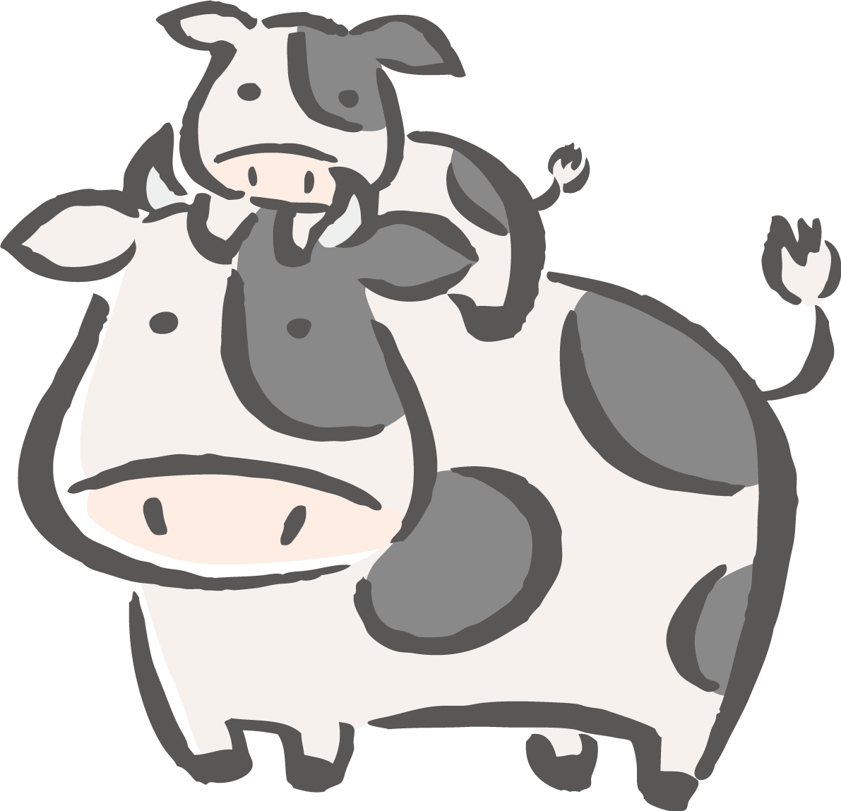 Brush drawing style-Calf riding on a parent cow-Cute 2021-Ox year