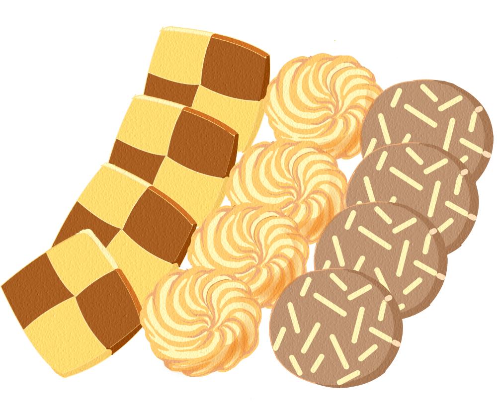 Various overlapping cookies-food