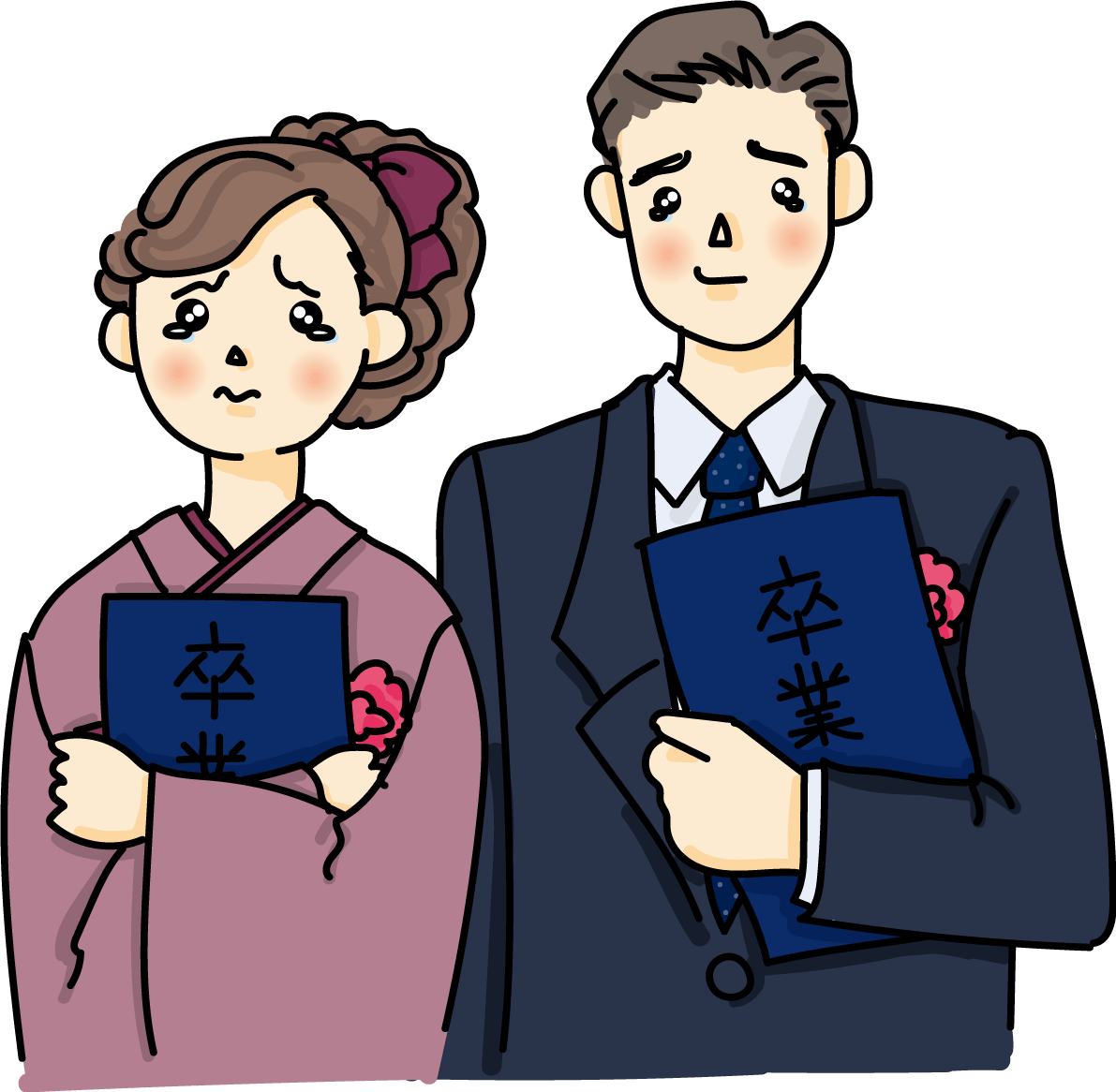 Male and female students who are impressed by the graduation ceremony of the university and are likely to cry