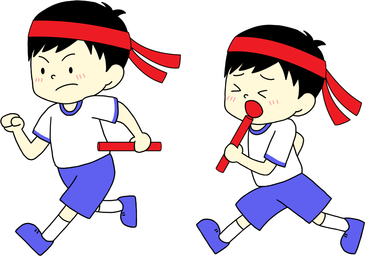 Athletic meet, a child in gym clothes wearing a headband, holding a baton, running hard-Autumn