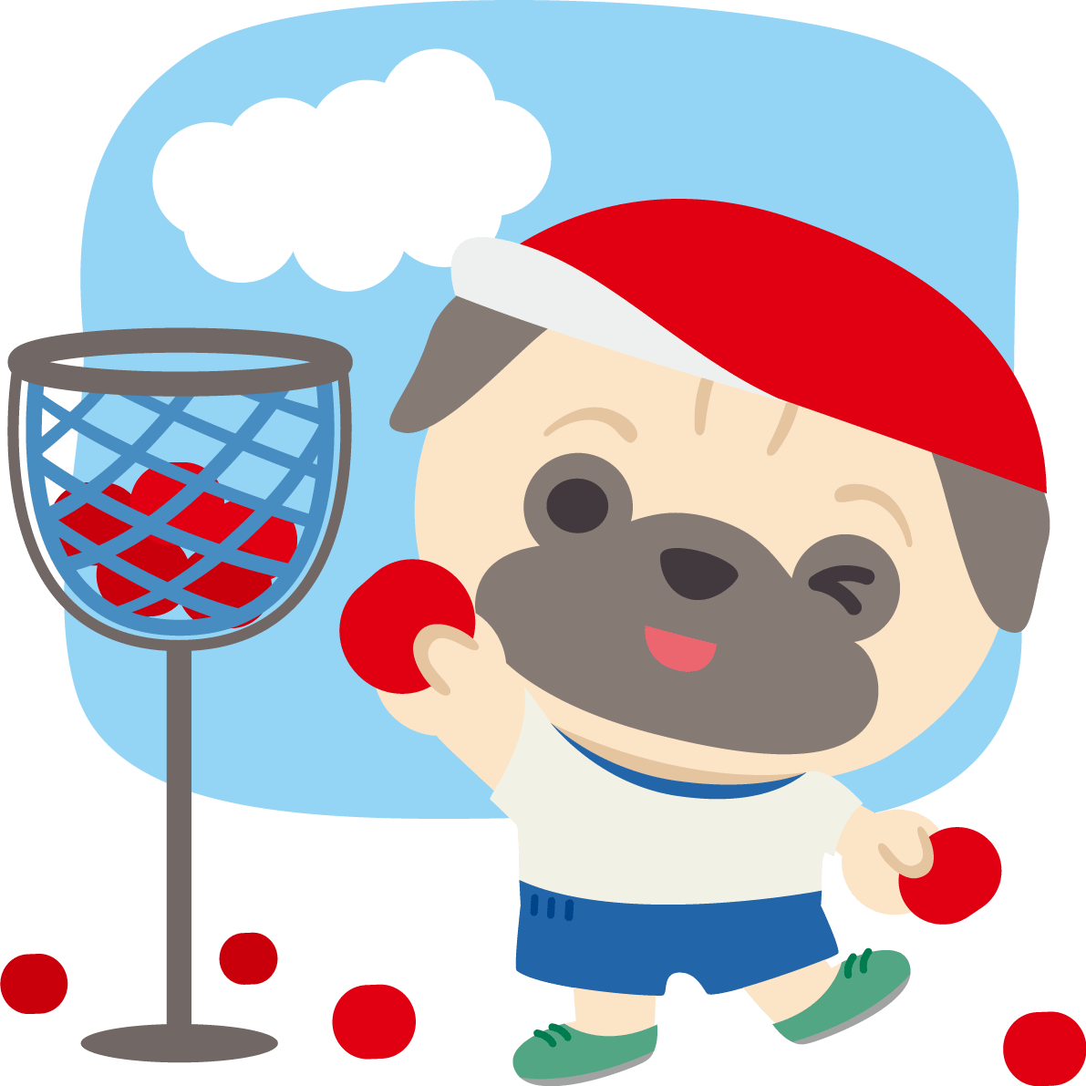 Pug (dog) cute athletic meet (red group ball case) animal