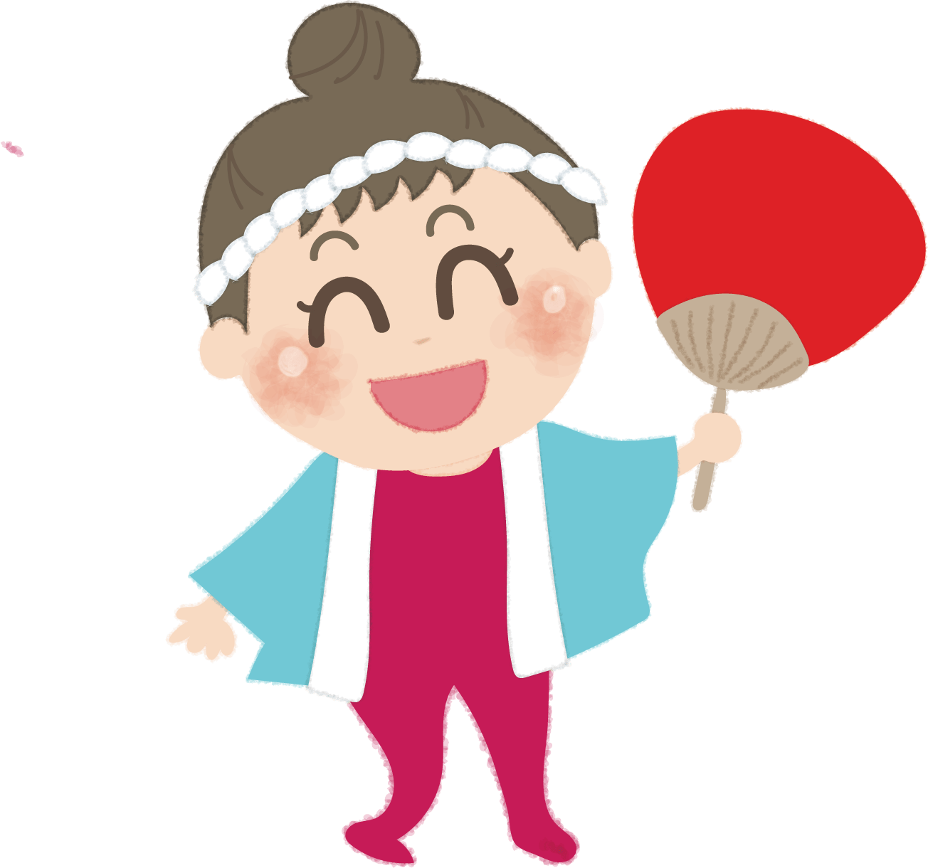 Girl wearing a happi coat with a uchiwa / festival