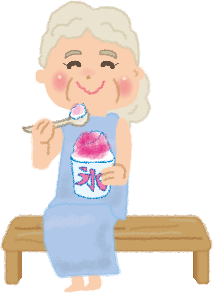 Grandmother eating shaved ice / Summer