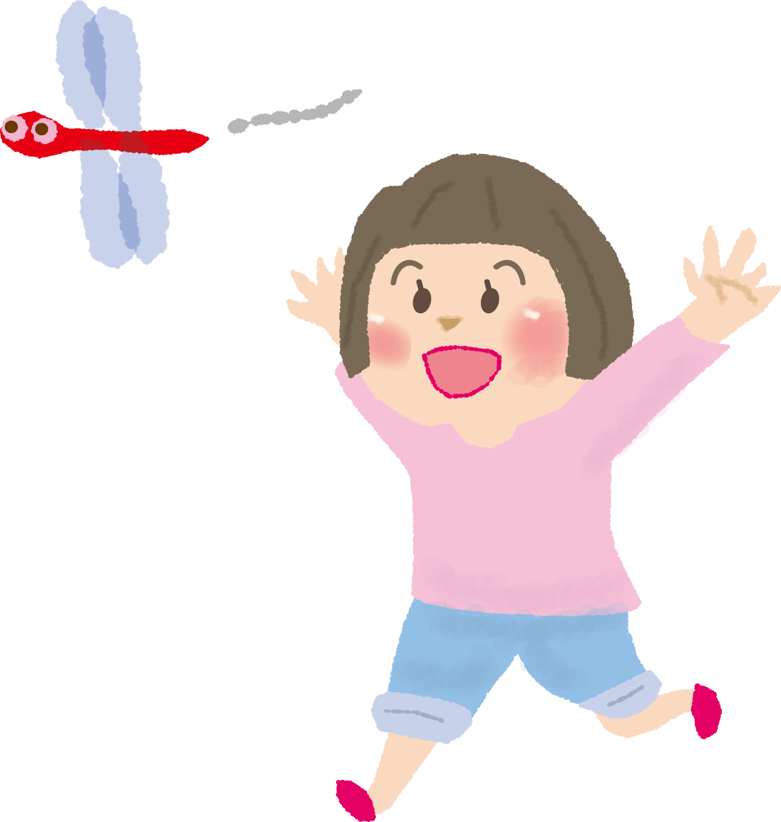 Child (girl) chasing a dragonfly Illustration / Autumn