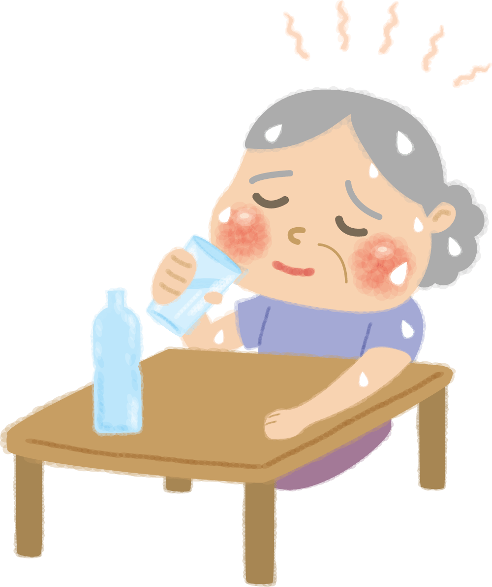 Heat stroke (indoor) elderly (grandmother) hydration / medical / summer