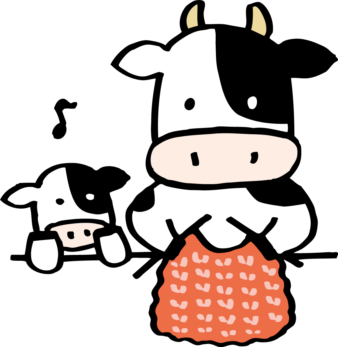 Cow knitting and calf staring at it-Cute 2021-Ox year