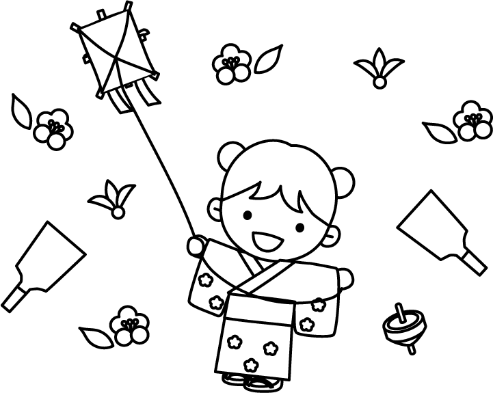 Coloring of girls playing New Year (line art)