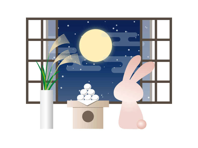 Rabbit material watching the moon from the window