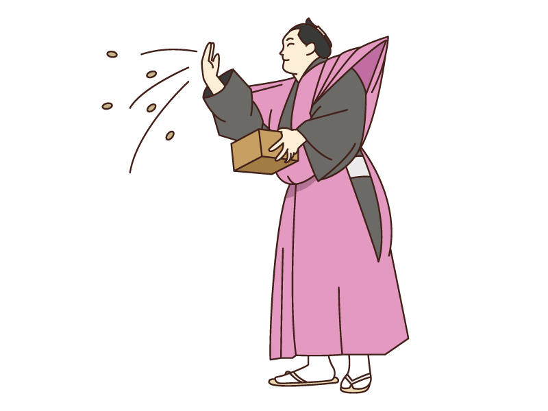 Sumo wrestlers are sowing beans in Setsubun