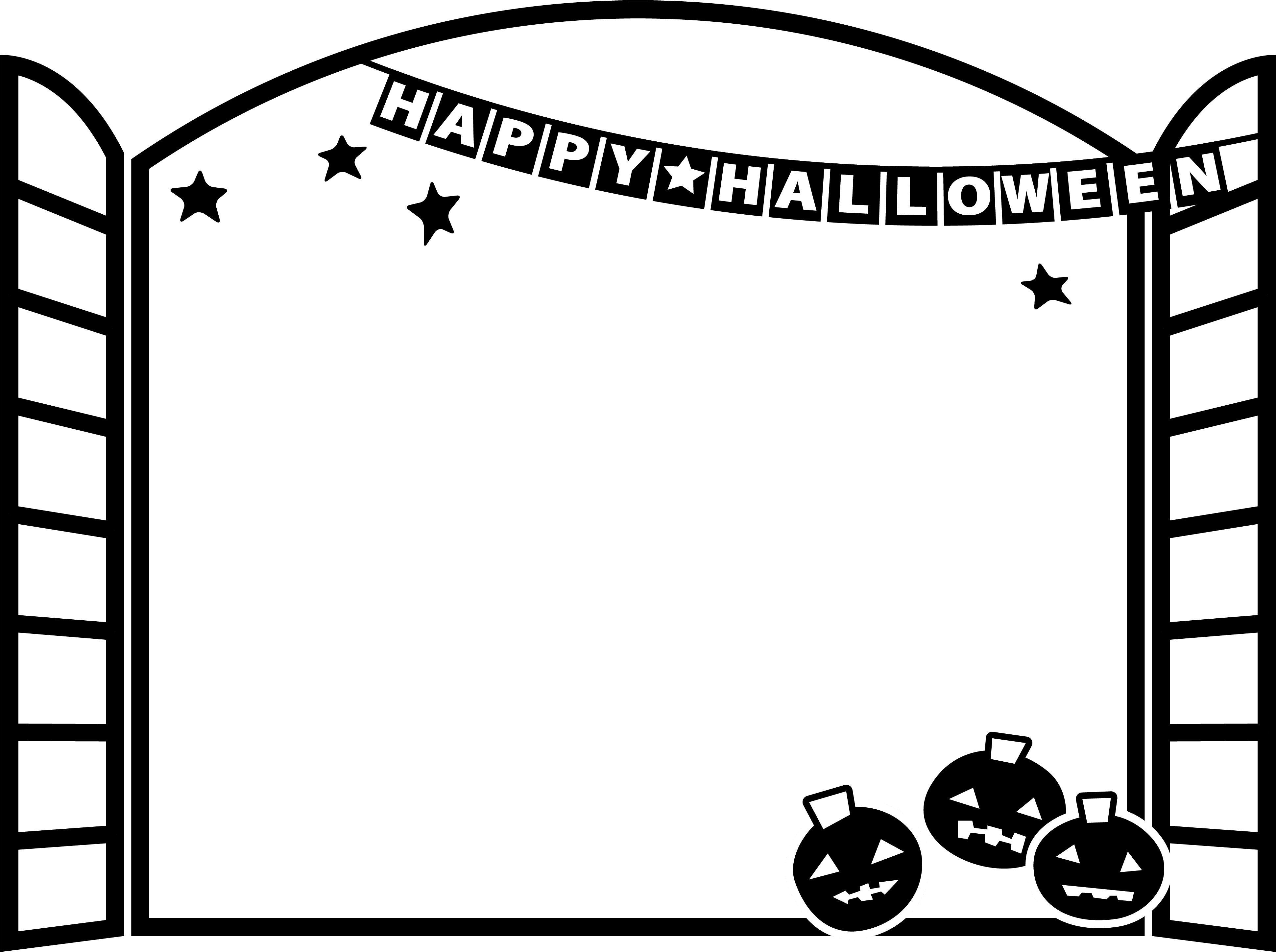 Halloween-Flag garland and windows and pumpkin black and white frame Decorative frame
