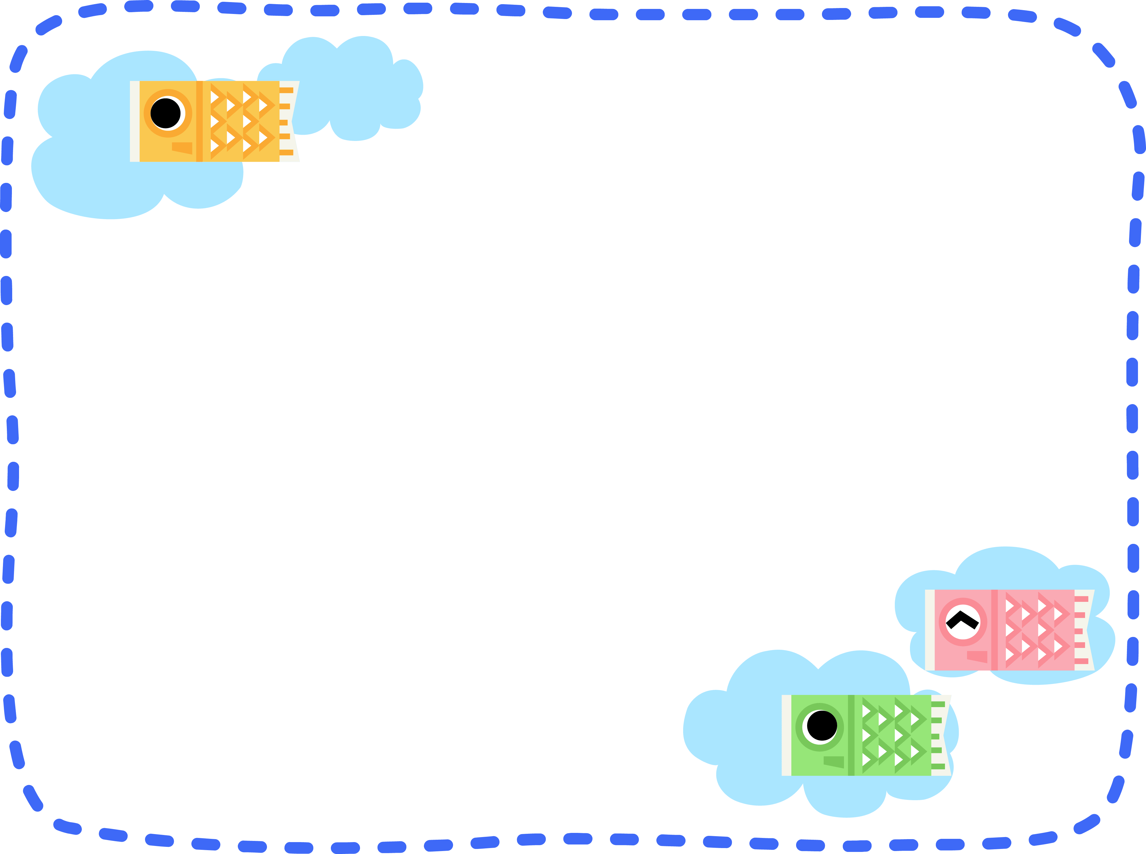 Blue dotted frame of carp streamer and clouds Decorative frame