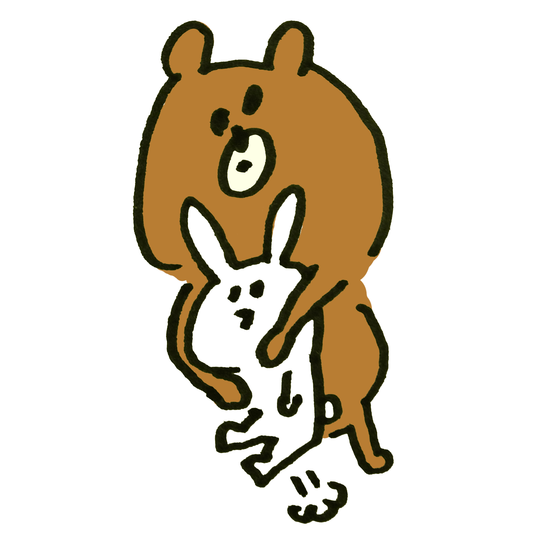 A bear that grabs and lifts a rabbit's neck cat