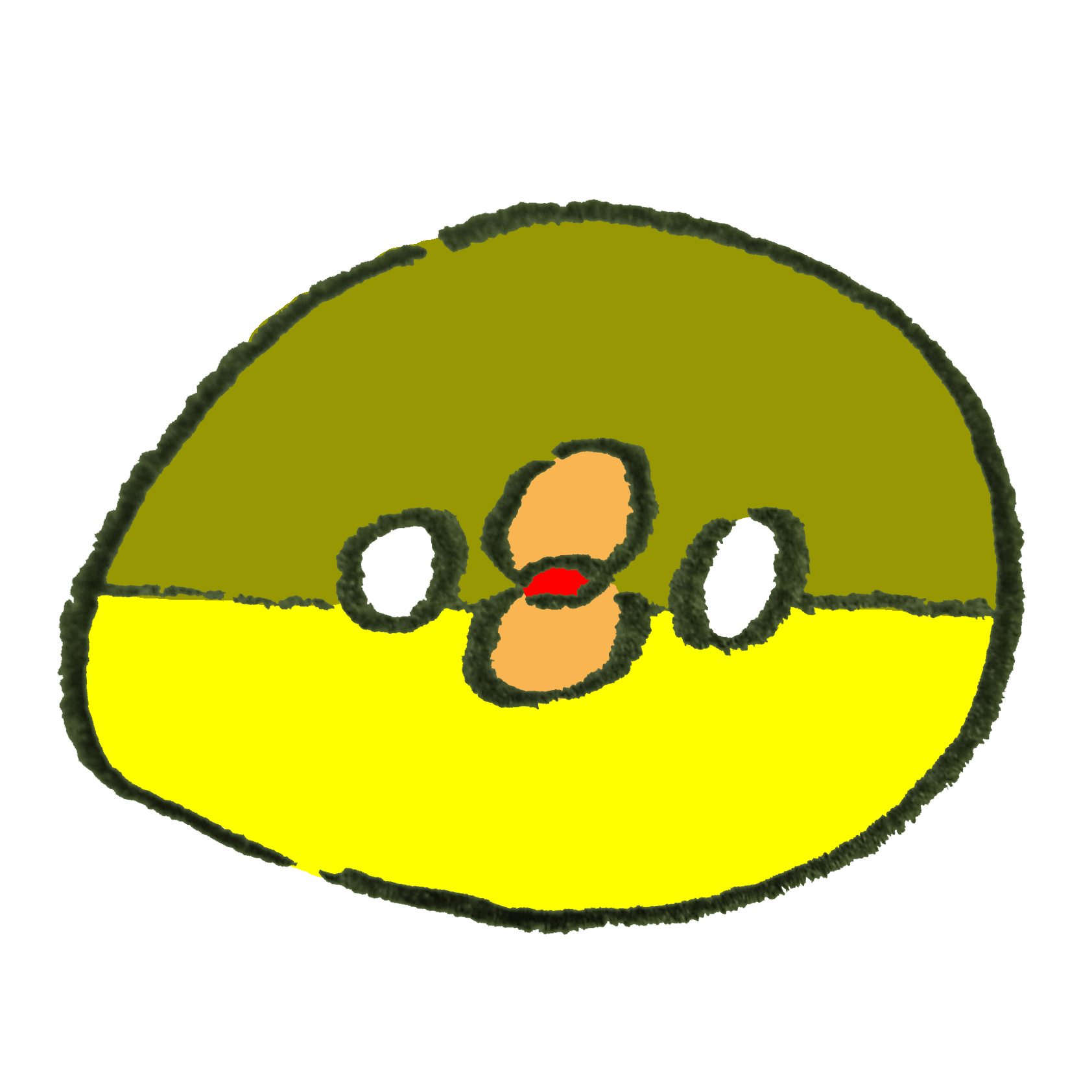 A chick with a serious emoji-like complexion