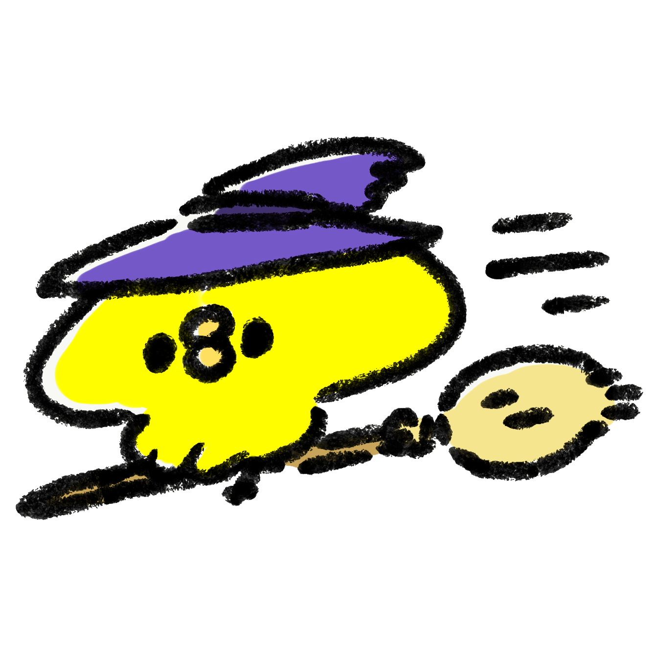 A chick flying with a broom while cosplaying as a witch