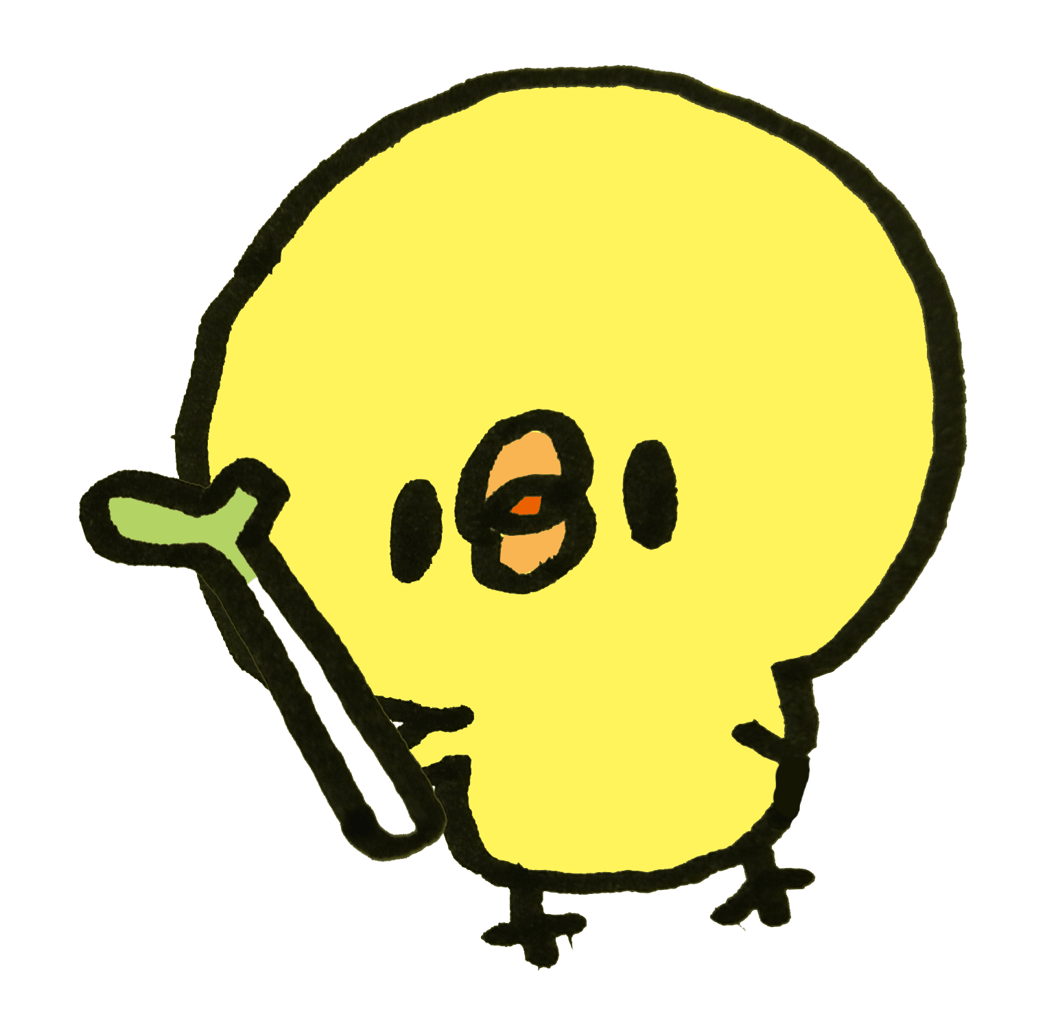 Chick holding a green onion