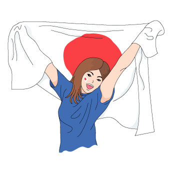 Female supporter holding the Hinomaru